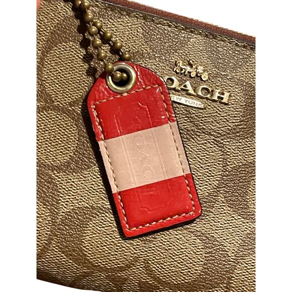 Coach Large Corner Zip Wristlet / Wallet Signature Canvas CS438 IM/Khaki Saddle - Picture 7 of 14